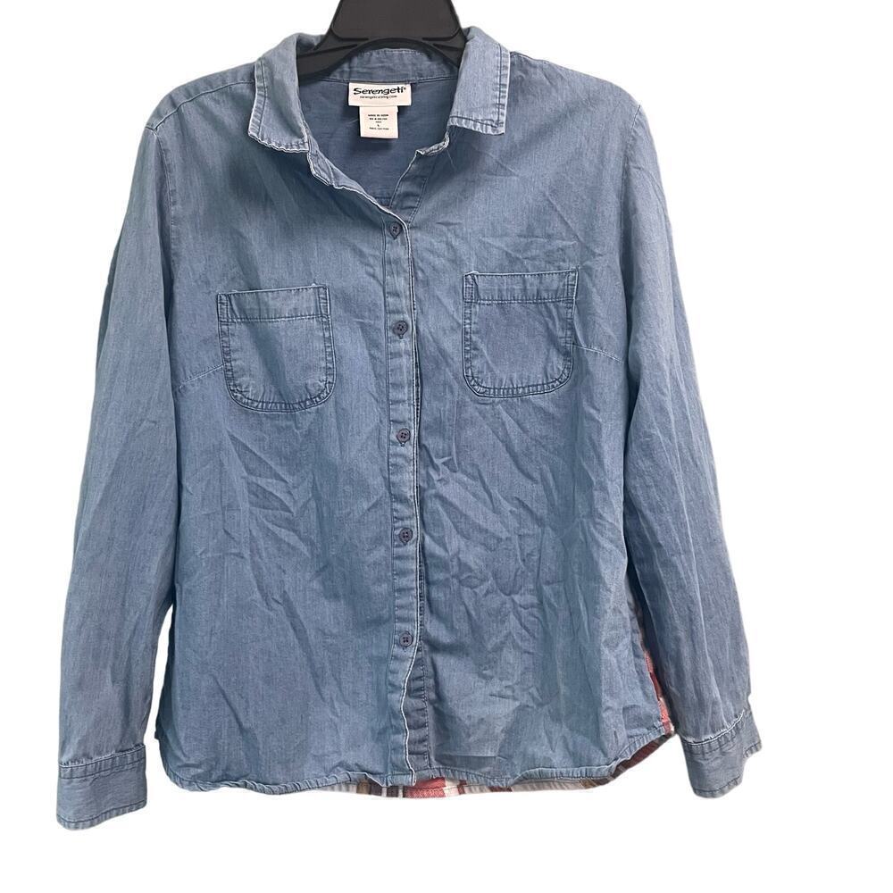 Serengeti Chambray and Flannel Shirt Button Down Shirt Size Large